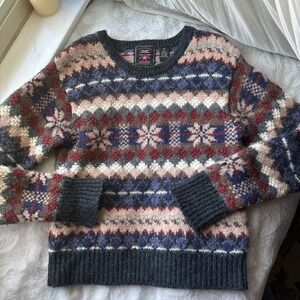 Cozy Fair Isle Wool Knit Sweater Winter Holiday Warm Vintage Festive